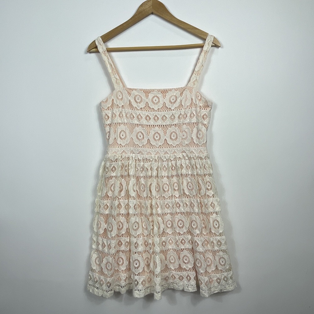 Lulus‎ Lace Mini Dress Women Large Cream Peach Boho Coquette Cottagecore Whimsy